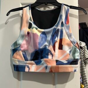 Sweaty Betty Super Sculpt Stream Training Bra in pink art print, size large, EUC